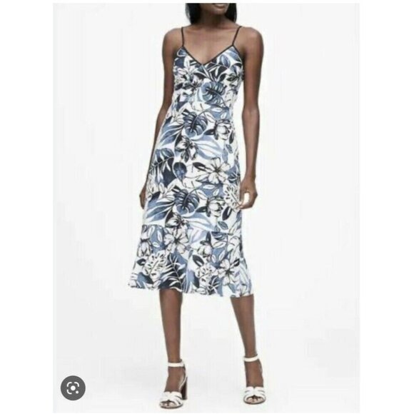 Banana Republic Dresses & Skirts - Banana Republic Womens 6 Floral Spaghetti Strap Linen Flounce V Neck  Midi Dress